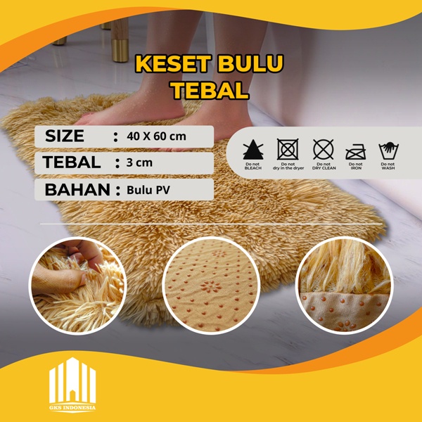 Keset Kaki Bulu Rasfur Premium Anti Slip 40 x 60 cm | Empuk Tebal Nyaman Halus Lembut