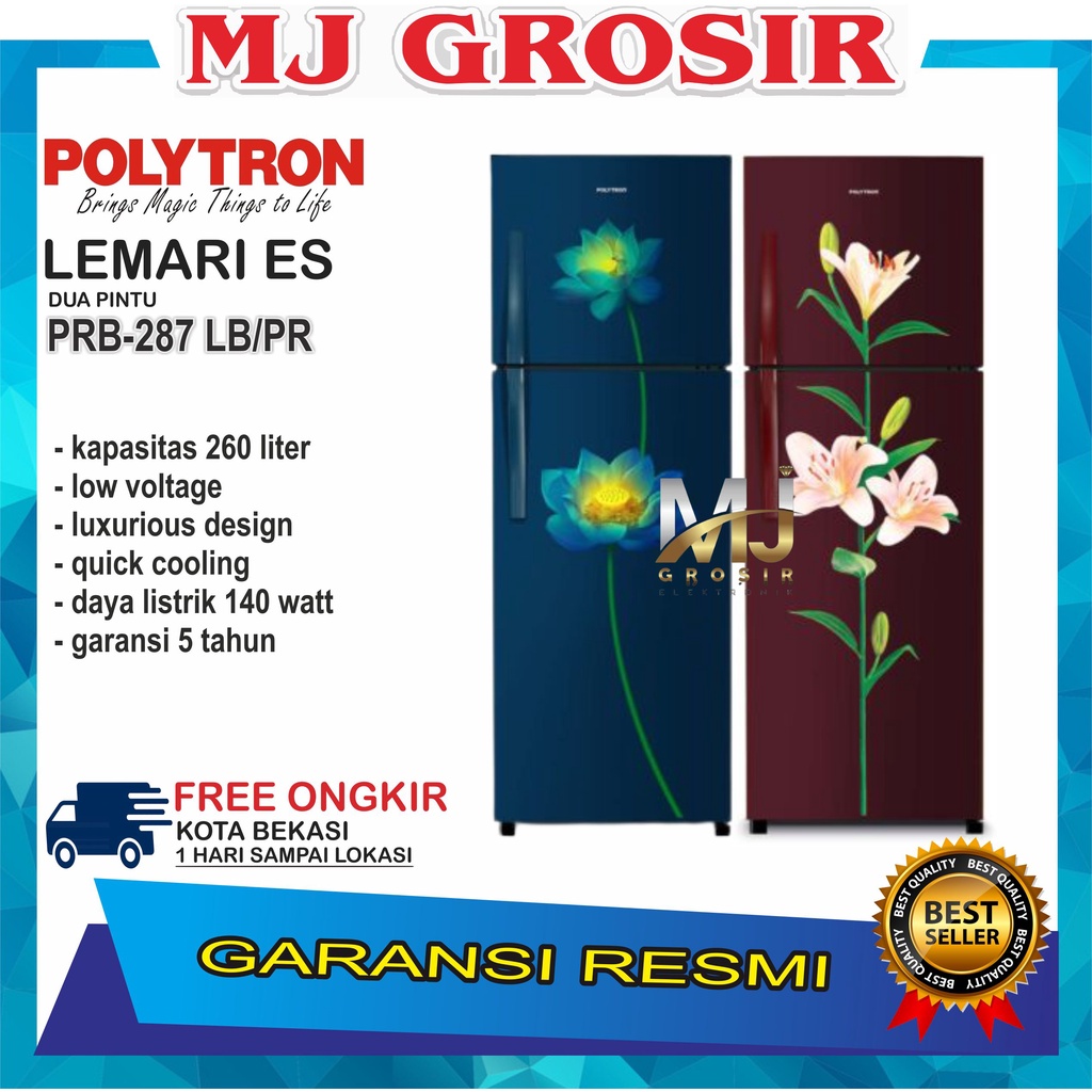 KULKAS POLYTRON PRB 287 LEMARI ES 2 PINTU PRB287 METALLIC SERIES