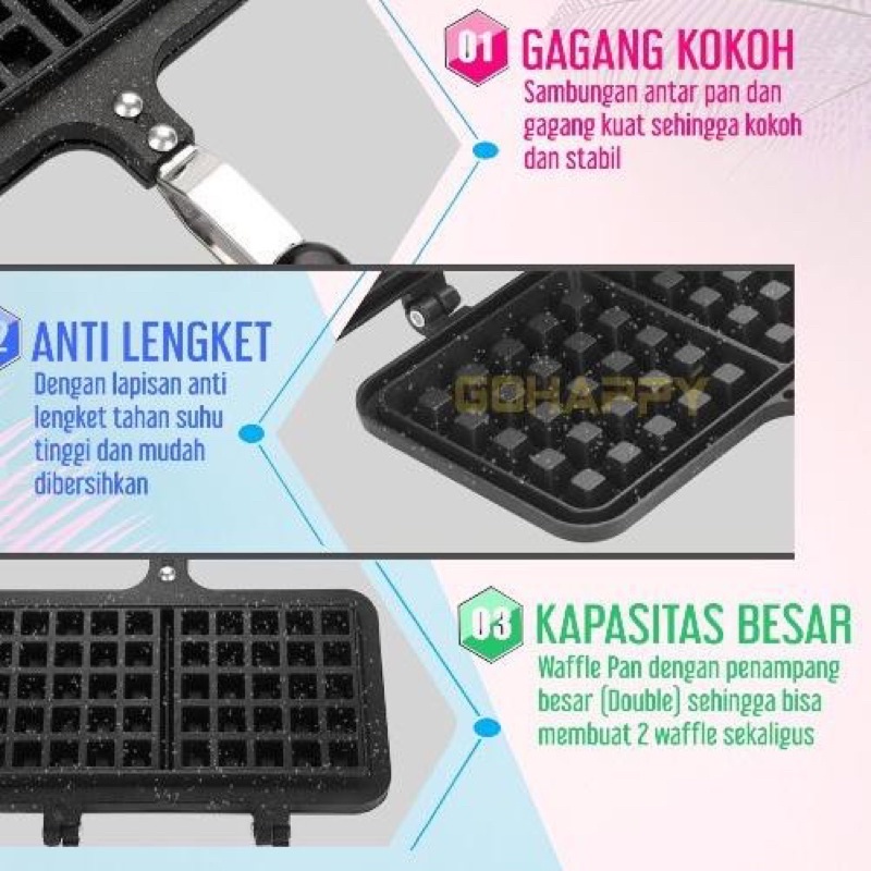 Cetakan Waffle Belgian Kotak Pan Teflon- Go Happy Waffle Belgian Croflfe - Waffle Maker Gohappy