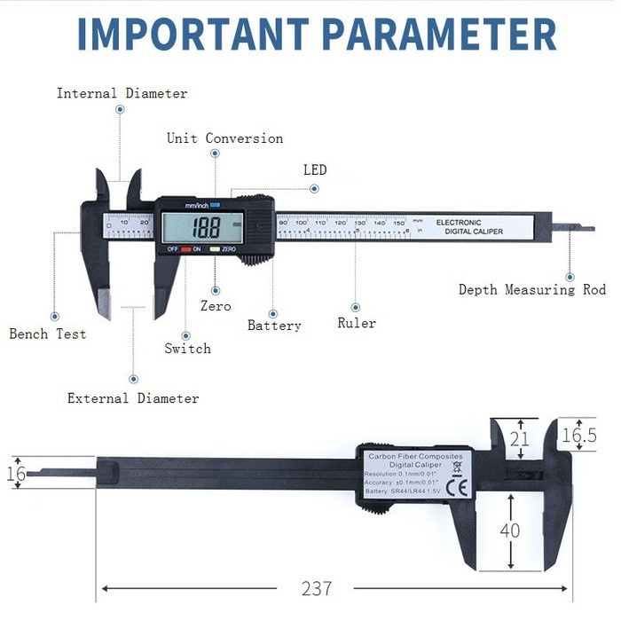 Jangka Sorong Sketmat Sigmat Digital Vernier Caliper Murah Carbon Alat Ukur Dimensi Akurasi presisi