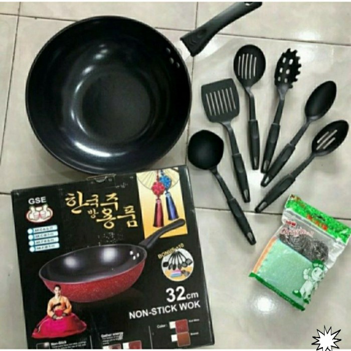 Wajan Penggorengan Anti Lengket GSE Non Stick Wok Pan 32cm + Spatula