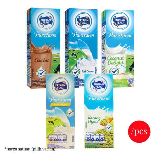 

Susu UHT Frisian Flag Purefarm 225ml Swis Chocolate California n Strawberry Full Cream | Susu Kotak