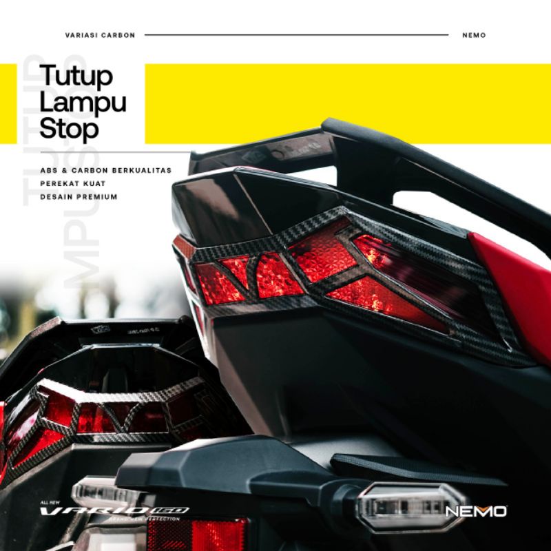 tutup variasi lampu stop Vario new 160 carbon original nemo cover lampu stop Vario 160 carbon