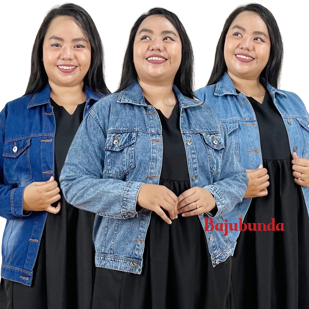 LD 120 140 Jaket Jeans Jumbo Wanita Denim Big Size Oversize