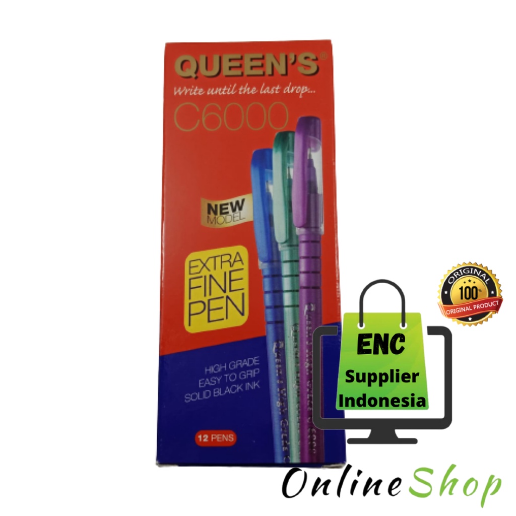 

faster 6 buah pen QUEEN'S C6000 bolpen c 6000 pena bolpoin queen c-6000 per 6 pcs - enc.sup
