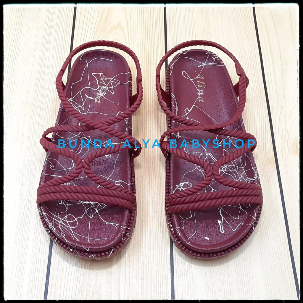 Sandal Wanita Gladiator Size 36 - 39 MARUN - Sendal Perempuan Tali - Sandal Pantai Santai Empuk