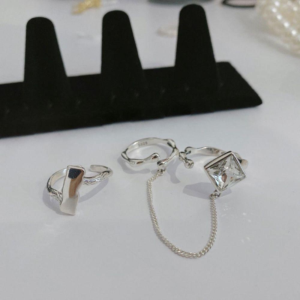 Mxbeauty Opening Adjustable Ring Keren Sederhana Rumbai Rantai Sambung Jari Hip-hop Belah Ketupat Gaya Punk Cincin Jari Perempuan