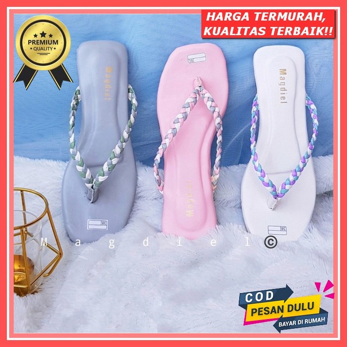 Fashion Nusantara - Sandal Wanita Selop Casual Santai Teplek Selip Cewek Flat Sendal Tali Kokop Sand