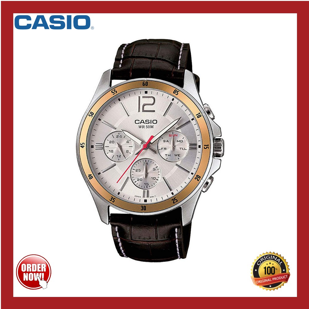 Casio MTP-1374L-7AVDF Enticer Men Silver Dial Brown Leather Strap