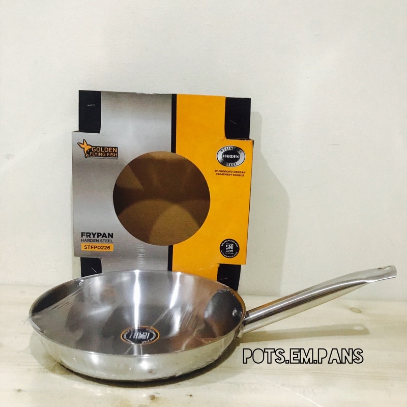 Golden Flying Fish Fry Pan Stainless Harden Steel Anti Lengket 20cm, 22cm, 24cm, 26cm, 28cm-26cm