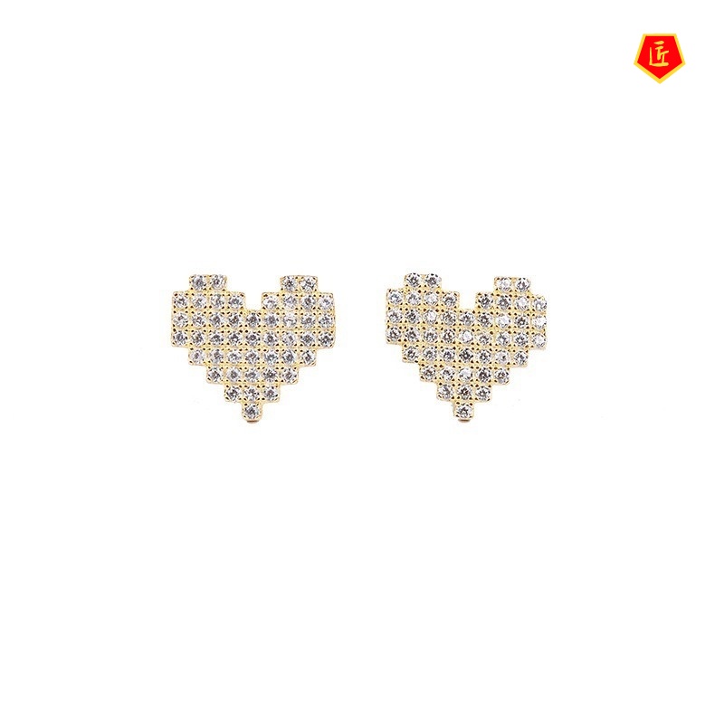 [Ready Stock]S925 Silver Heart-Shaped Diamond Earrings Simple Elegant