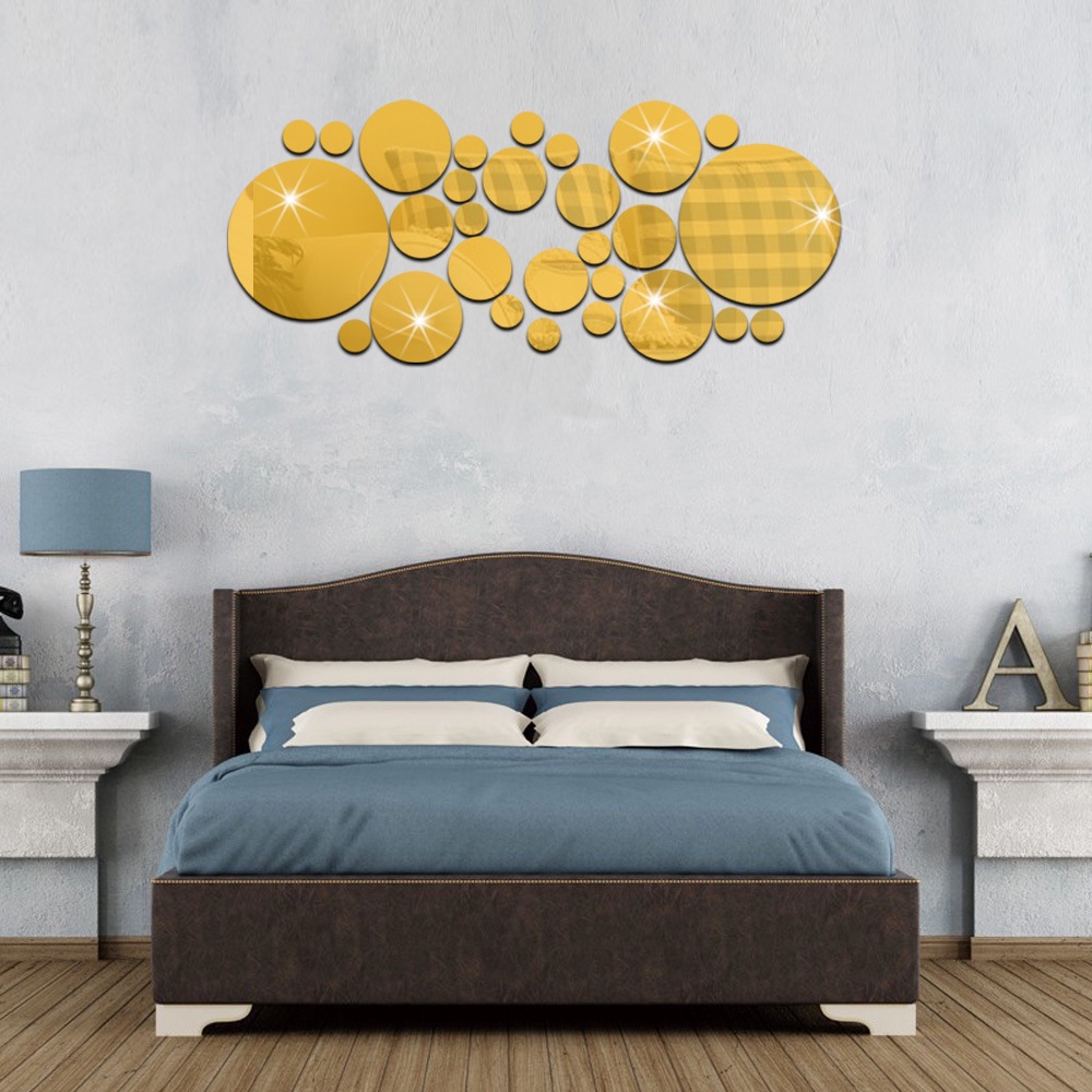 Stiker Dinding Polkadot Emas Akrilik Dekorasi/Kepribadian Kreatif Stiker Dinding Dekorasi Untuk Rumah Ruang Tamu Kamar Tidur Kamar Anak/3D DIY Cermin Wallpaper Stiker Dinding Ornamen