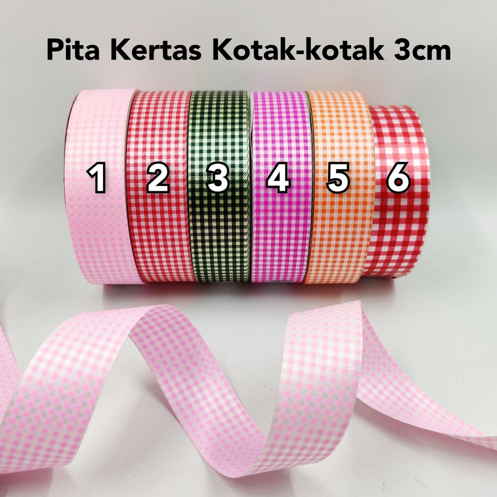 Pita Kertas 3 cm Motif Kotak Kotak Hampers Souvenir Kado Parsel Dekor