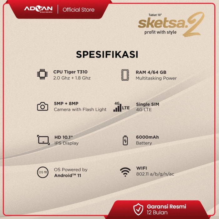 Tablet ADVAN Sketsa 2 4GB 64GB 10 Inch - ADVAN SKETSA 2 4/64GB