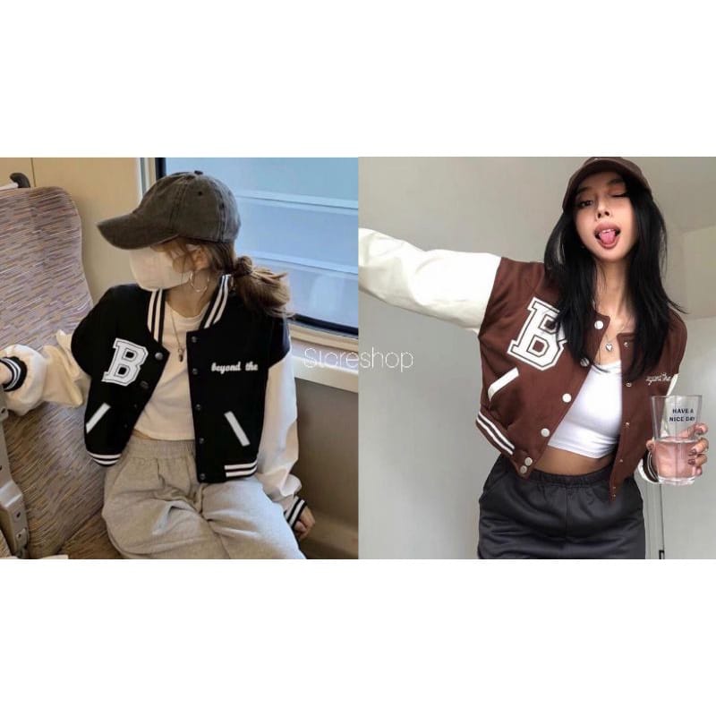 Jaket Varsity Baseball Crop Wanita Korea Termurah