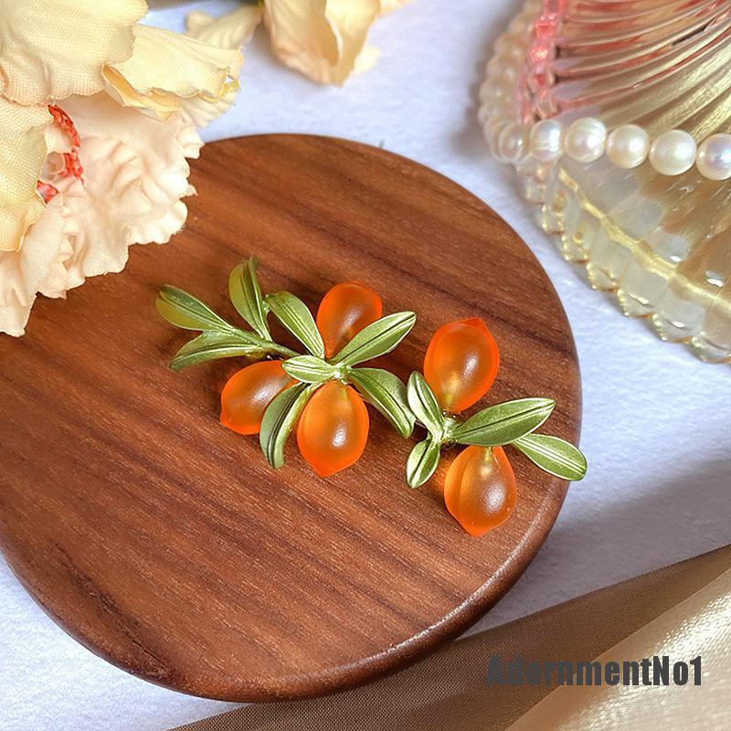 (Adornmentno1) 1pc Bros Pin Enamel Desain Buah Jeruk / Daun Gaya Retro