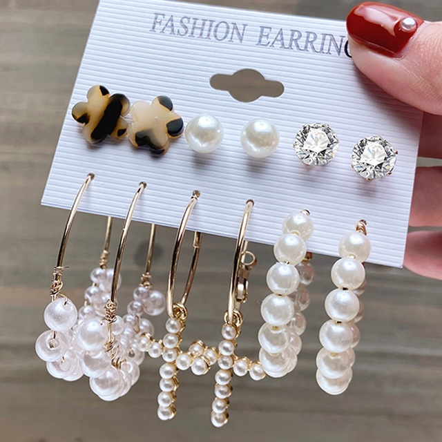 17KM Fashion Pearl Butterfly Earring Set Crystal Tassel Elegant Stud Earrings Gold Earrings Women Jewelry Accessories-5