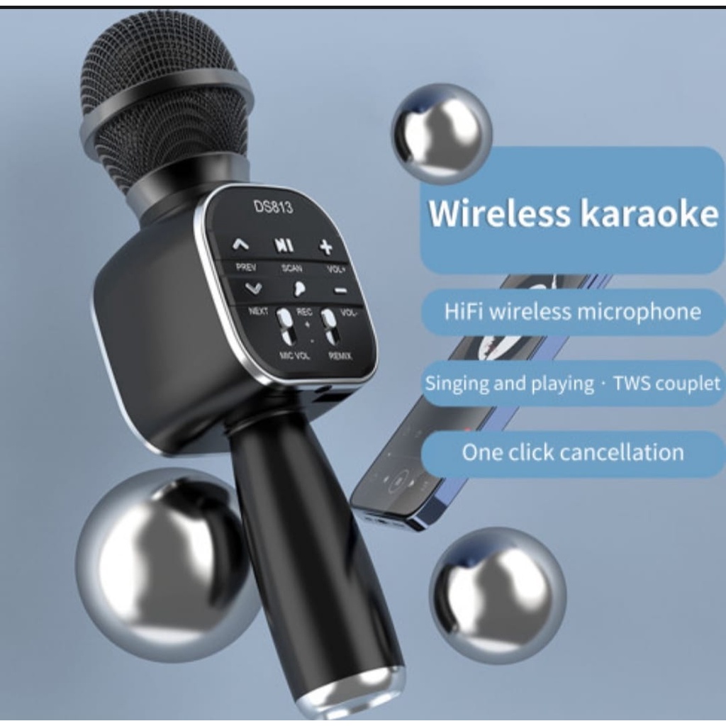 DS813 Speaker Microphone Bluetooth BT5.0 KTV Suara Jernih Mikrofon Kondensor Universal