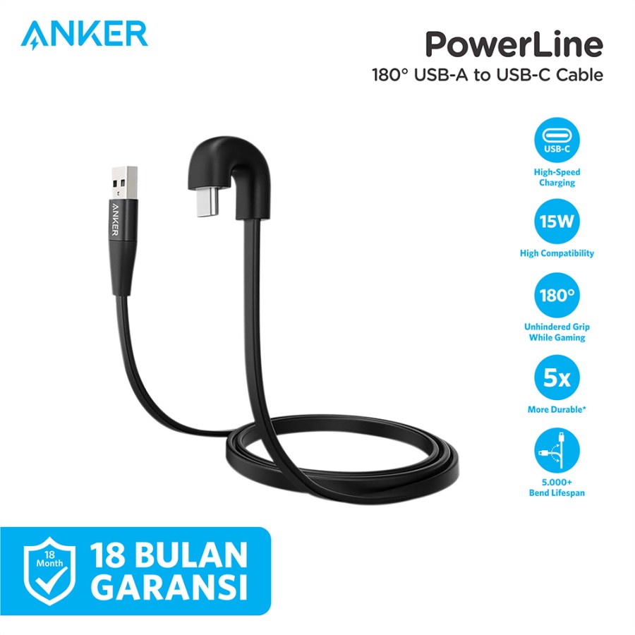 Kabel Charger Anker Powerline USB Type C 180 Degree - A8722