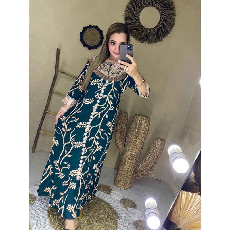 DASTER ARAB RENDA || LONGDRES VEE BORKAT KANGKUNG || MODEL DEPAN RESLETING BUSUI & BUMIL LD 110-Ecer hijau botol