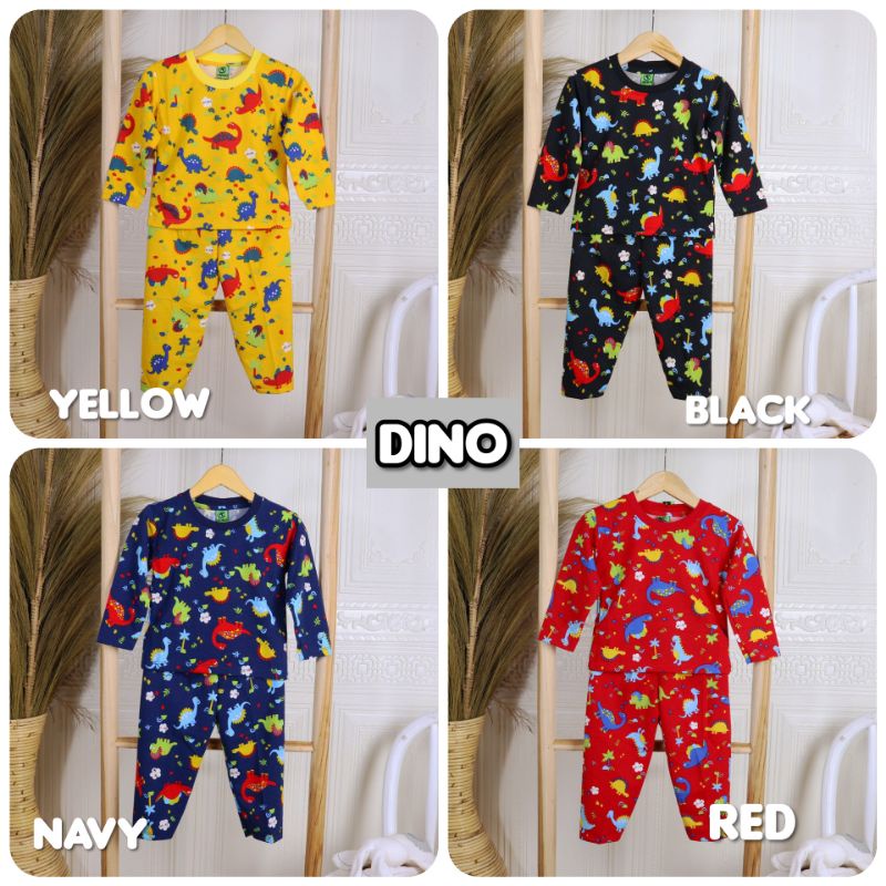 Setelan Baju Piyama anak Bayi Usia 0-12 bulan Bahan Kaos Katun Adem Motif Dinosaurus