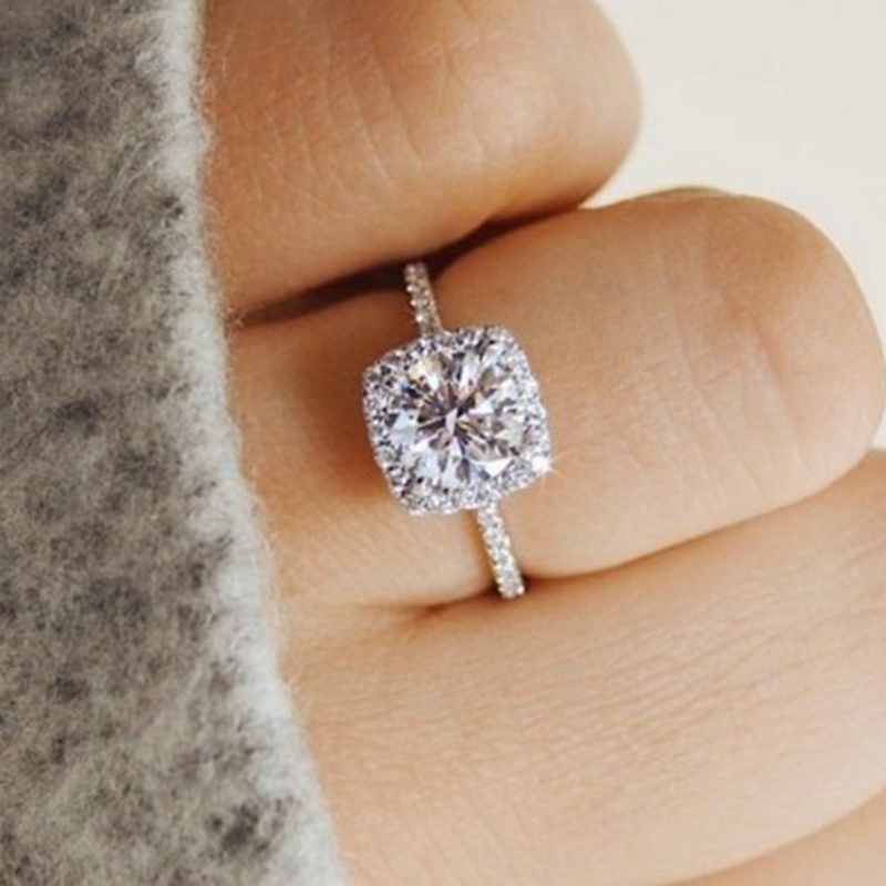 Cubic Zirconia Ring Jewelry Simple Design Square Diamond Ring Wedding Ring Anniversary Gift Wedding Band Rings For Women