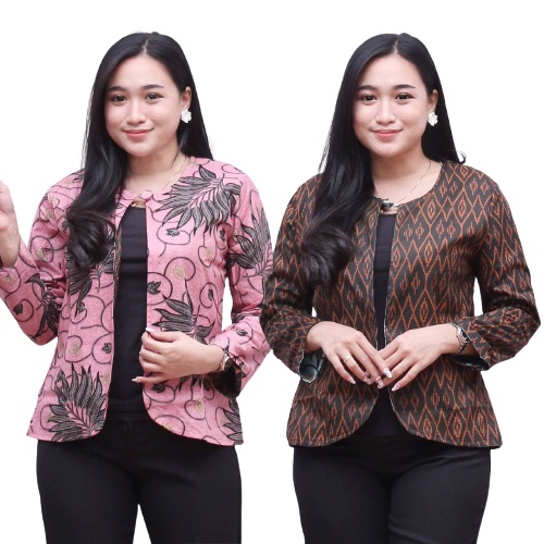 Atasan Baju Batik Kerja Kantor Kondangan Blouse Bolero Bolak Balik Cewe Wanita Trendy Kalem Kekinian-D
