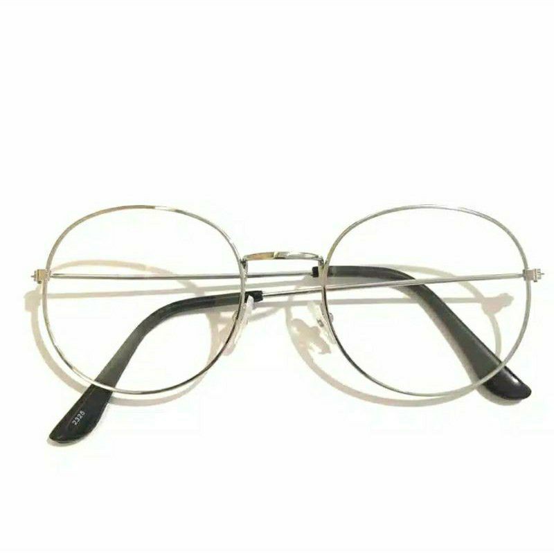 kacamata oval wanita lensa rangka transparant retro vintage metal frame-Silver