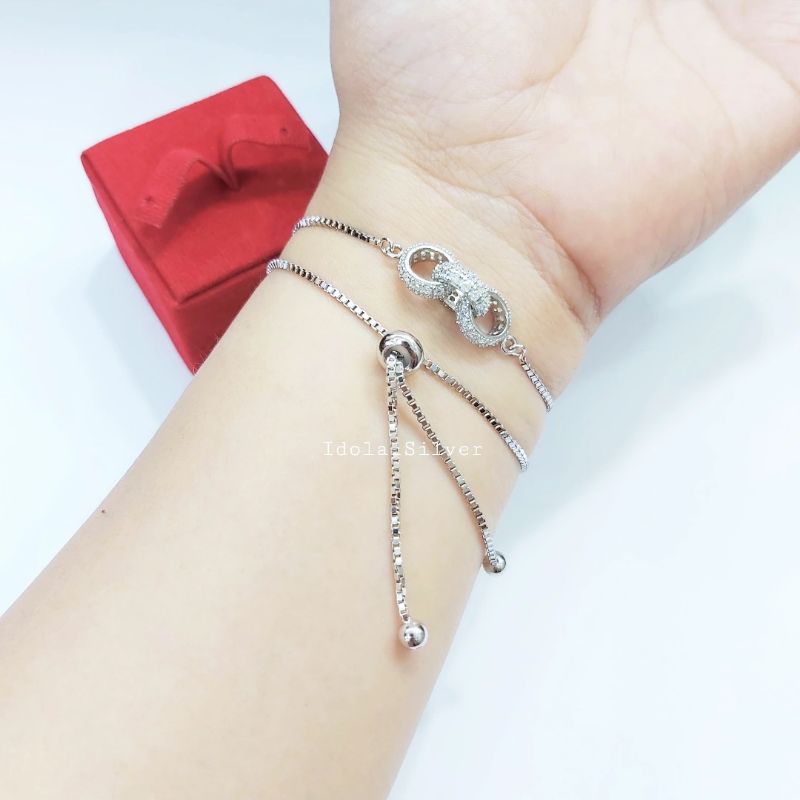 GELANG PERAK ASLI SILVER WANITA 925 LAPIS EMAS PUTIH MODEL SERUT VARIASI OVAL PERMATA - PERHIASAN PERAK WANITA