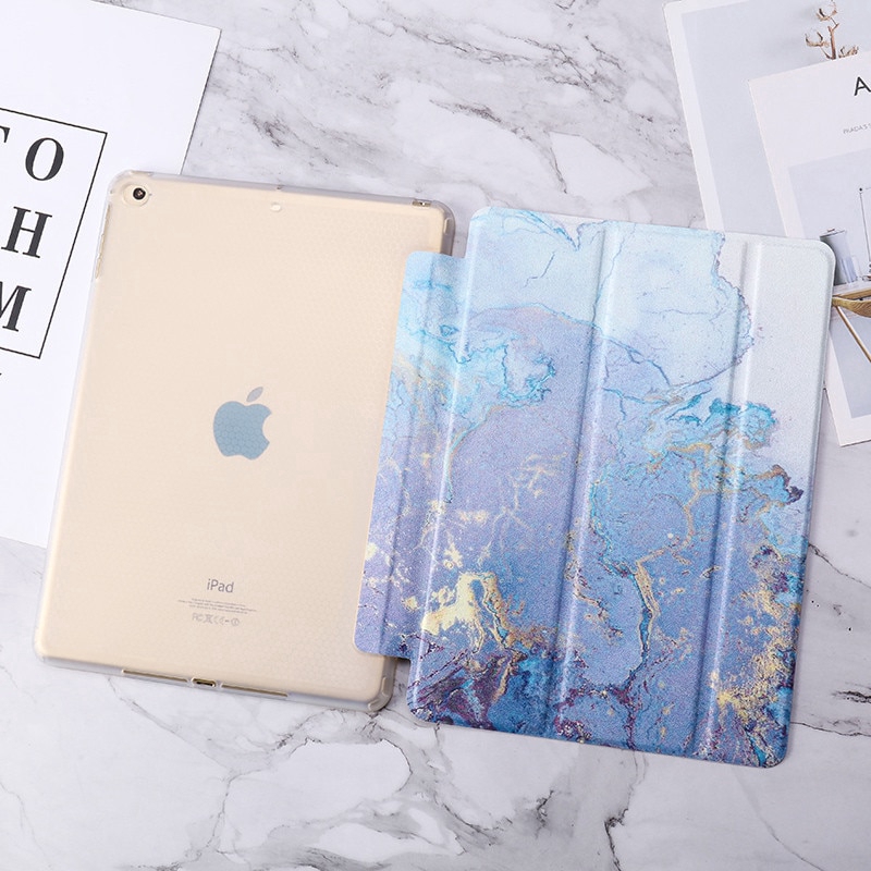 iPad 7th Gen 10.2 inch 2019 Air 3 Pro 10.5 Tri-fold Case Marble Slim PU Leather TPU Soft Back Smart Cover