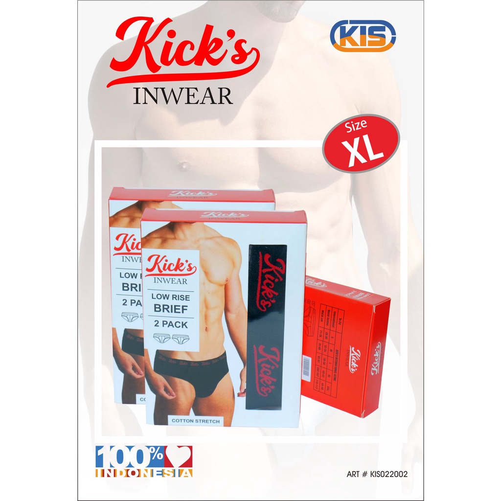 Kick's Inwear Celana Dalam Pria Premium Quality 100% Original (ISI 2/ART KIS022002_XL) Size XL