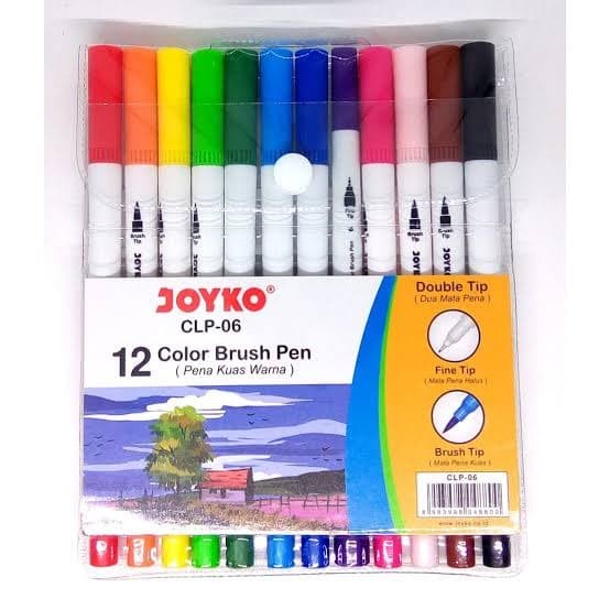 

tulis-alat-paket- set 12 joyko double tip color brushpen brush pen spidol kuas kaligrafi - set 12