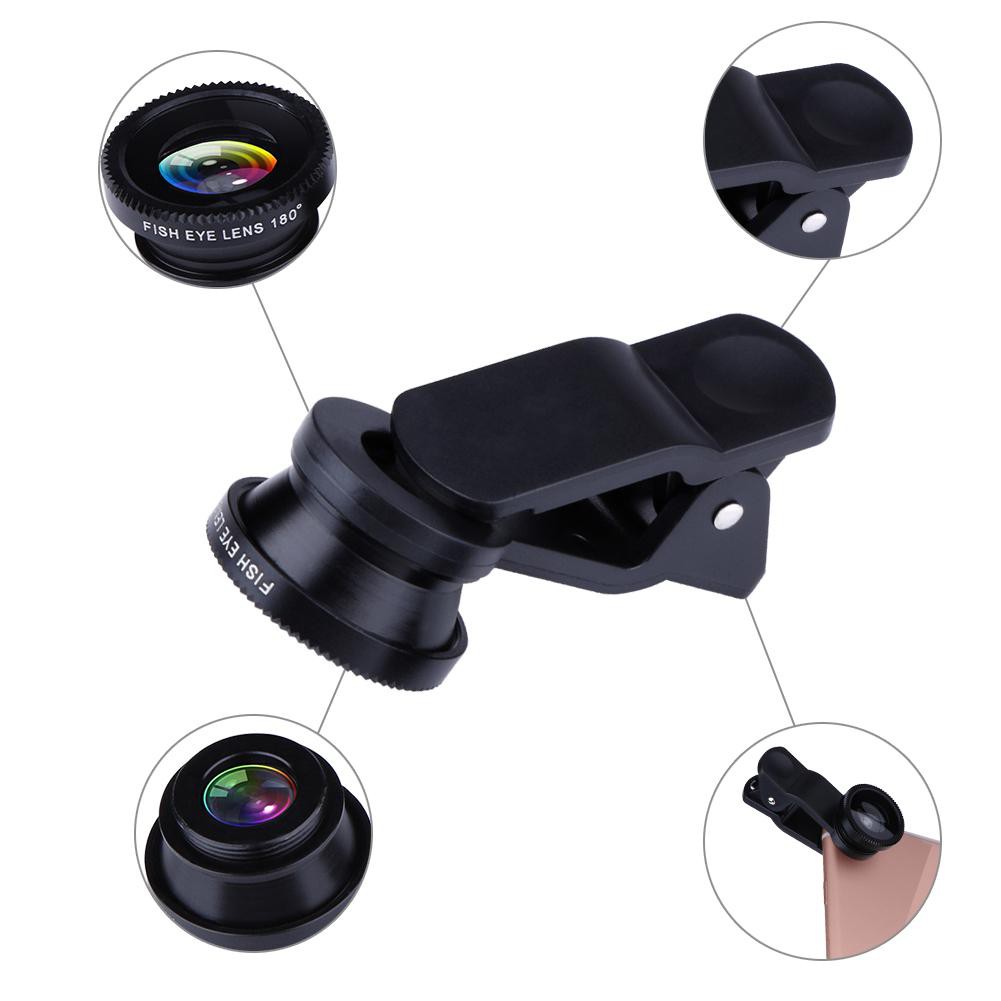 Mmisen 3in1 Lensa Fish-Eye 180 Derajat+Lensa Wide Angle+Makro Warna Hitam Uk