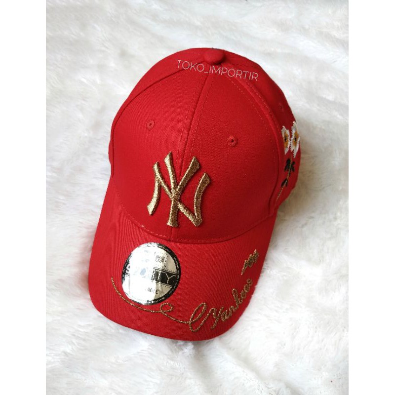 topi NY Yankees MLB Import Fashion Bordir bunga