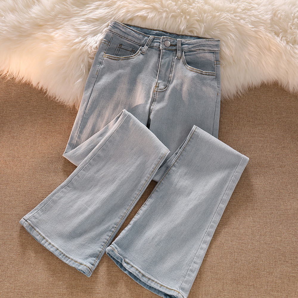 Highwaist hamparan luas leg denim kasual berkobar jeans celana wanita Korean