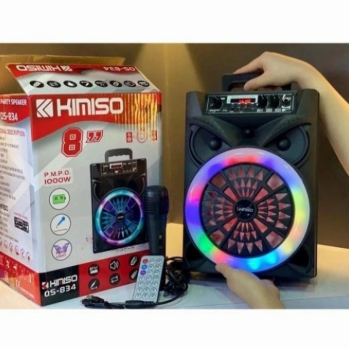 COD SPEAKER BLUETOOTH PROTABLE 8 INCH KIMISO QS-834 PLUS MIC KARAOKE X-BASS + REMOTE / SPEAKER SALON AKTIF KIMISO QS-834 / SPEAKER KARAOKE 8 INCH KIMISO QS-834