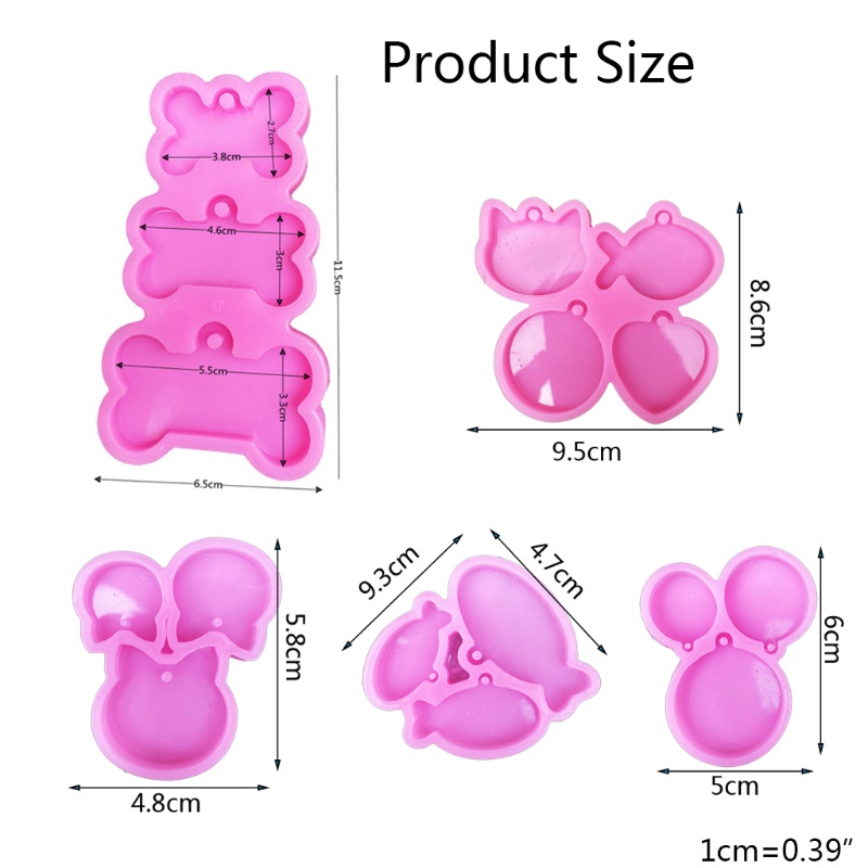 SIY  5Pcs Fish Cat Round Pet Tag Pendant Epoxy Resin Mold Hanging Sign Silicone Mould