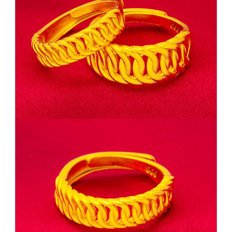 Goldkingdom Perhiasan Fashion 24K Bangkok Aksesoris Ready Stock Populer Seiko Couple Twist Rings Serbaguna Lapis Emas Asli Kadar 375 Simple