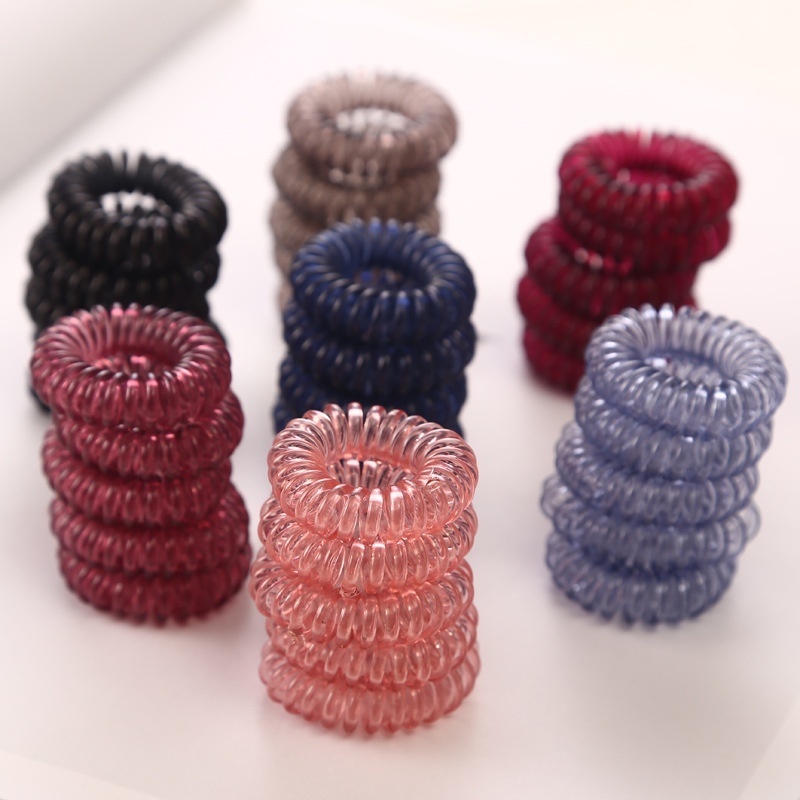 10pcs/lot Women Transparent Elastic Spiral Shape Hair Rope Telephone Wire Hair Ties Ponytail Holder