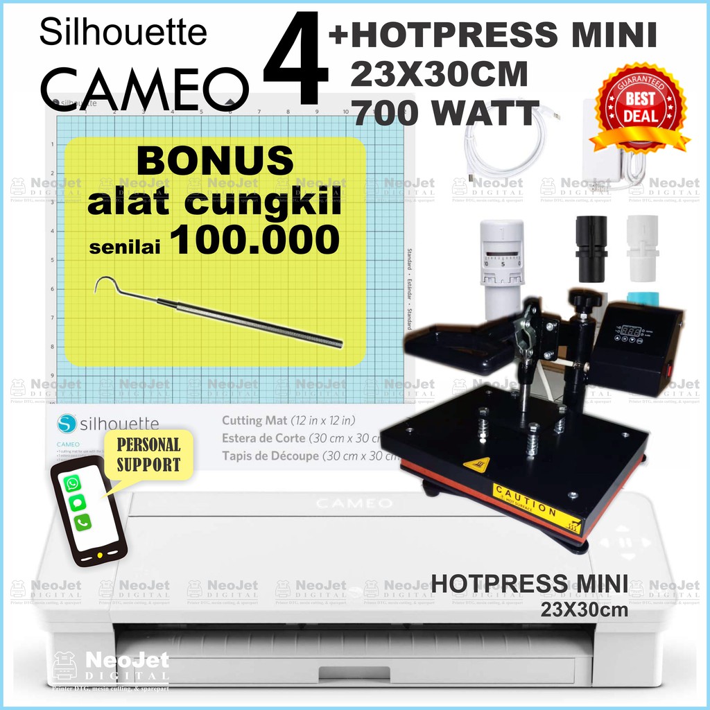 

Paket Usaha Sablon Mesin Cutting Sticker Cameo 3 Hotpress Mini 23x30cm