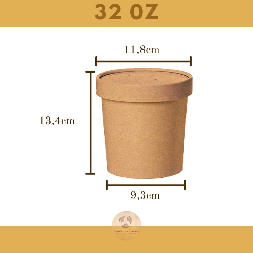 

Brown Kraft Paper Bowl 32 oz + Lid / Brown Soup Paper (25pcs) / Food Grade Brown Kraft paper Soup