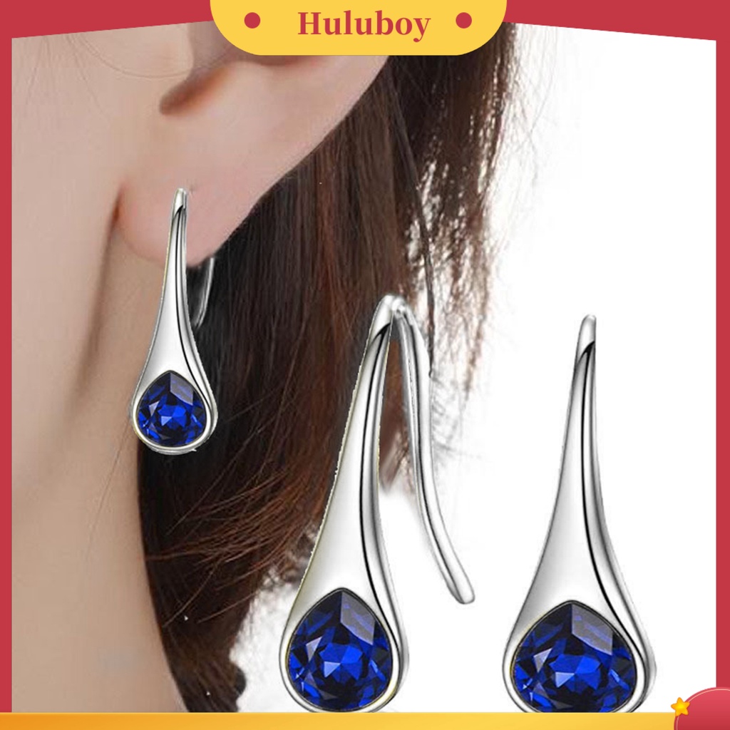 Hu Hu Hu Hu Hu Alat Bantu Pasang Kacamata♡ 1 Pasang Anting Kait Gantung Wanita Bentuk Tetesan Air Hias Berlian Imitasi Untuk Pesta