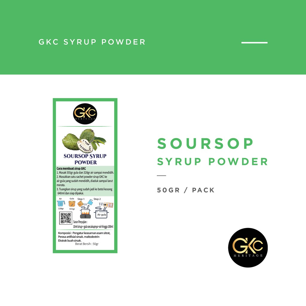 Bubuk Sirup Sirsak / Soursop Powder Syrup Serbuk Minuman Powder Drink GKC Heritage Konsentrat 50 gr