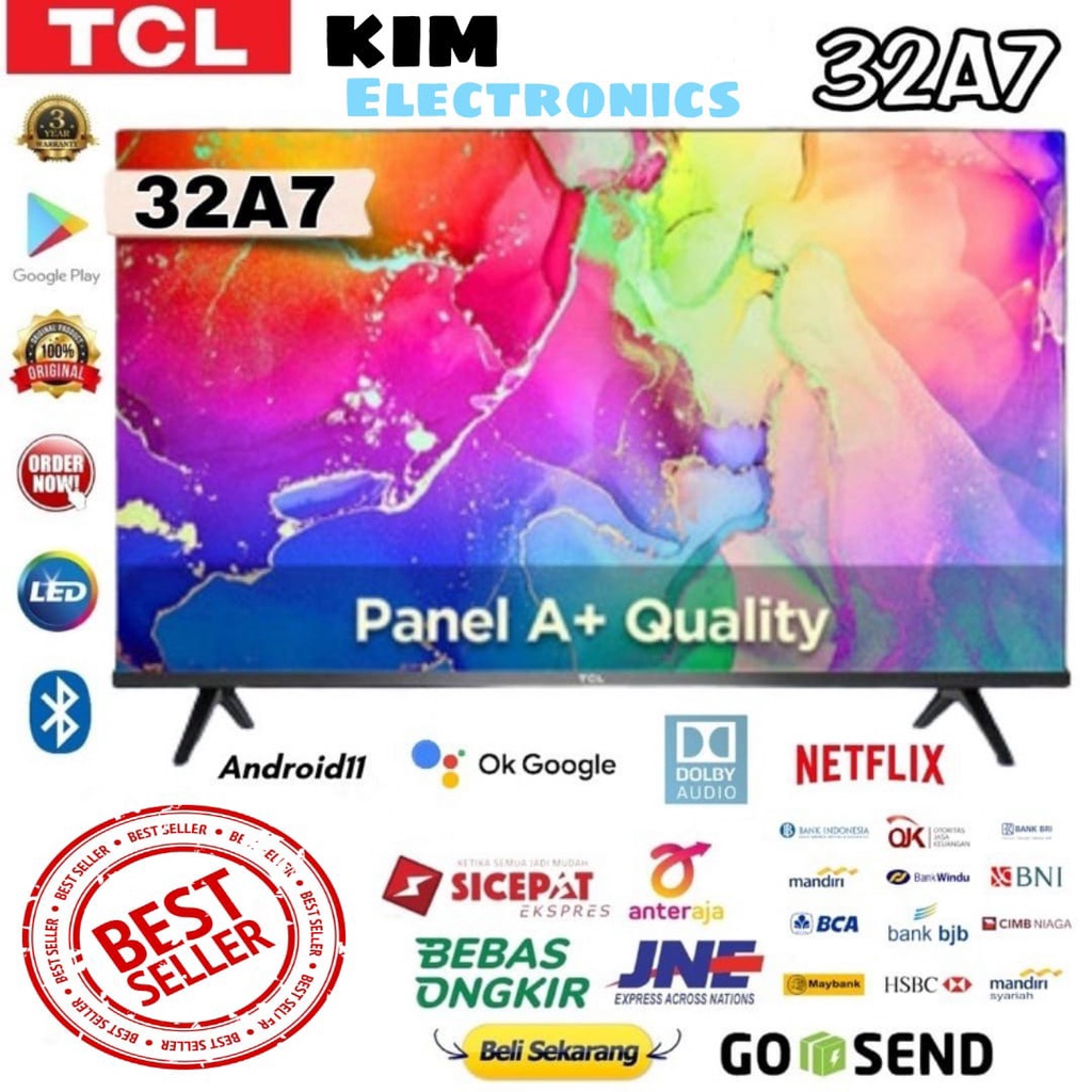 TCL LED TV 32 inch 32A7 SMART ANDROID 11.0 HDR DOLBY AUDIO - PANEL A+