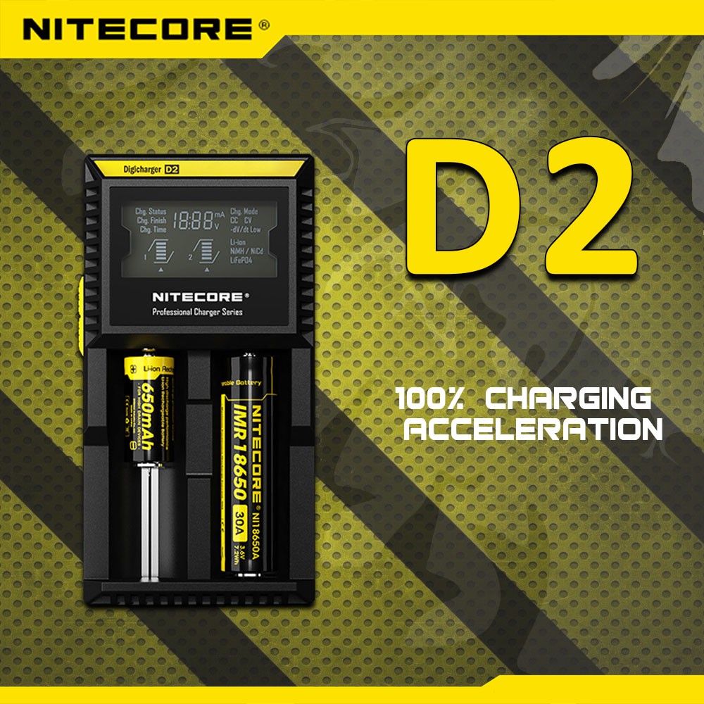 Nitecore D2 18650 charger battery baterai batre vape vapor Digi Charge Digital D 2 slot authentic