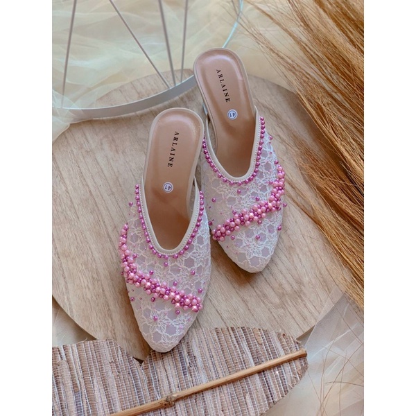 Termurah!!! COD sendal payet heels kaca 7cm weding fatimah lilac series bestcollection/ sepatu pengantin/ sepatu brukat/ sepatu payet/ wedding shoes