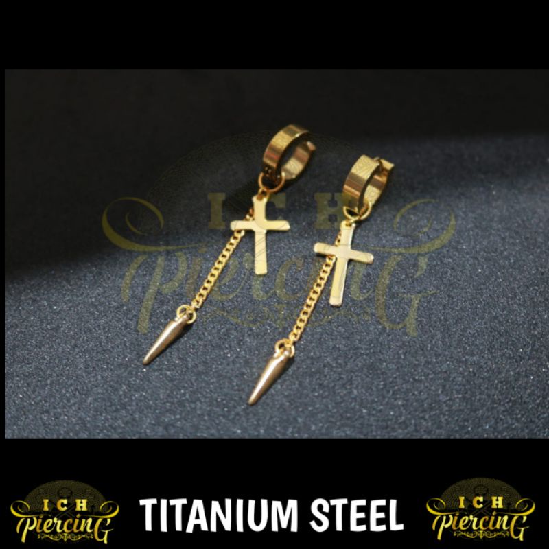 Best Anting SALIB Gantung BTS K-Pop Pria wanita Korea / Anting tindik dan jepit Titanium GOLD / anting anti karat / Tidak alergi