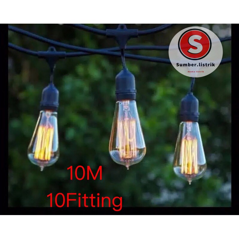 Fitting Lampu Gantung Outdoor 10 Meter 20 Fiting / Waterproof / 10 Meter 10 Fitting LAMPU GANTUNG CAFE 20 M / 10 M dekorasi/Kabel Fitting Outdor/Lampu Hias Cafe