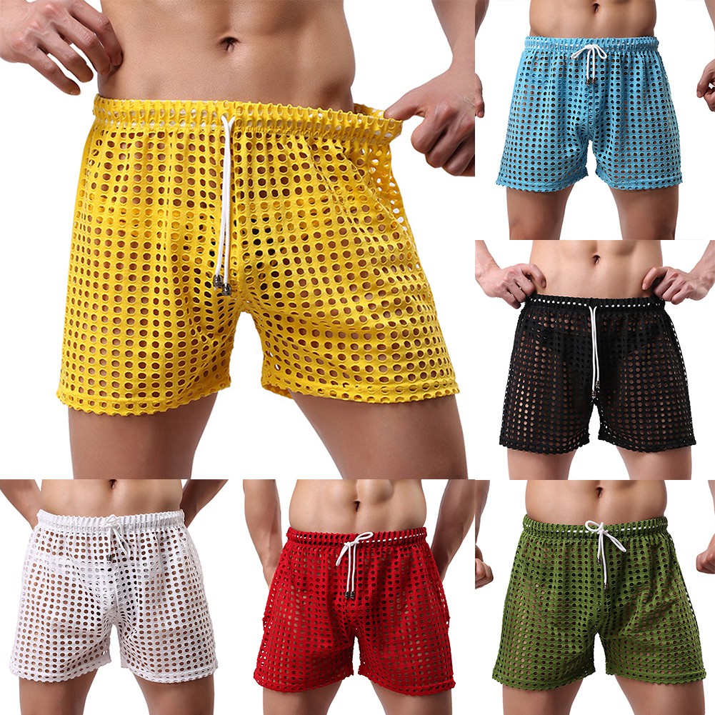 Celana Pendek Pria Bahan Mesh Hollow Transparan Warna Celana Pendek Pria Bahan Mesh Hollow Transparan Warna
