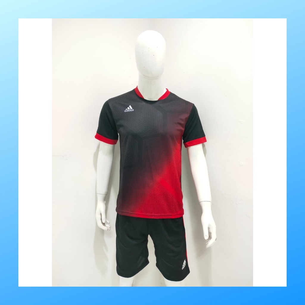 jersey futsal pria kaos sepak bola baju dan celana setelan wanita dewasa t-shirt outfit seragam jarsey kostum olahraga pakaian apparel print sport jersy soccer casual jersi suit AD166 merah